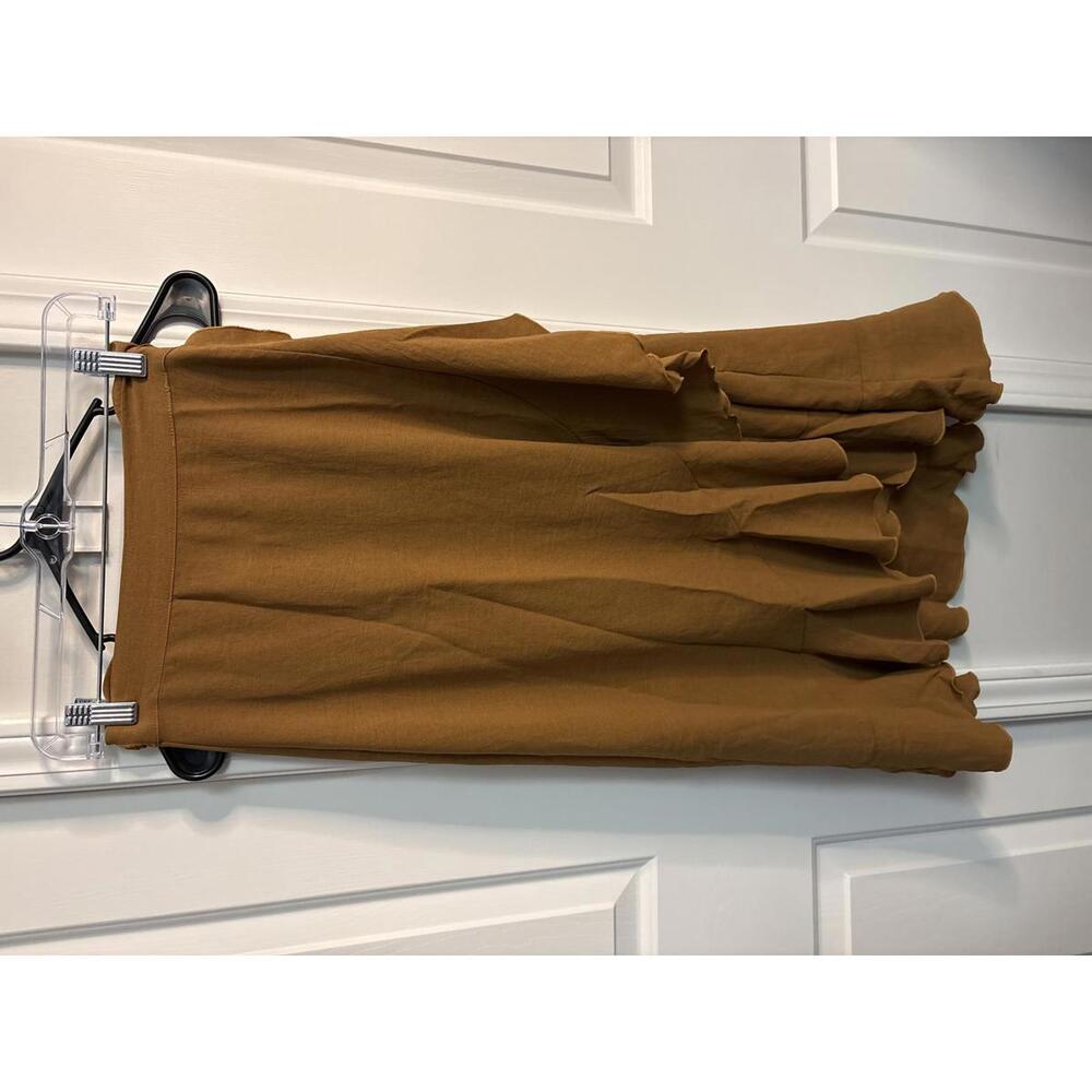 Brown Ruffle Hem Midi wrap Skirt 502